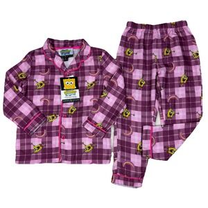 NEW SpongeBob SquarePants Andy Evan Plaid Pajama Set Flannel Pink Kid Toddler 4T